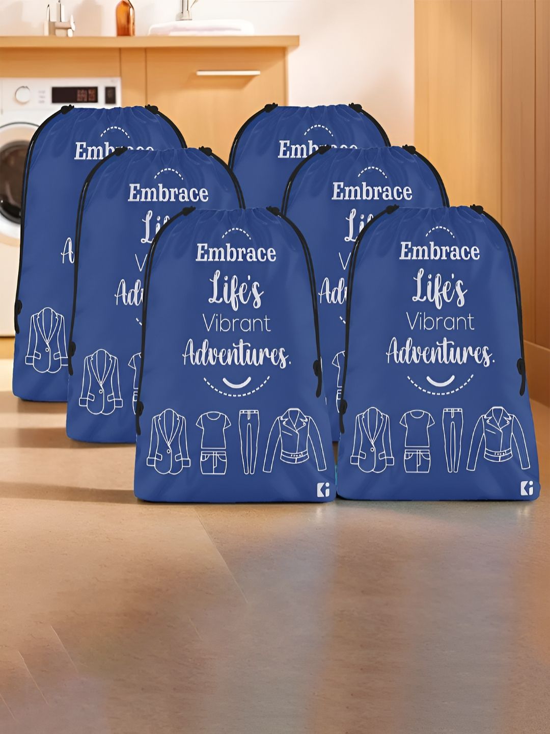 Aura Blue & White 6 Pieces Printed Foldable Water Resistant Multi-Utility Laundry Bags-image-37