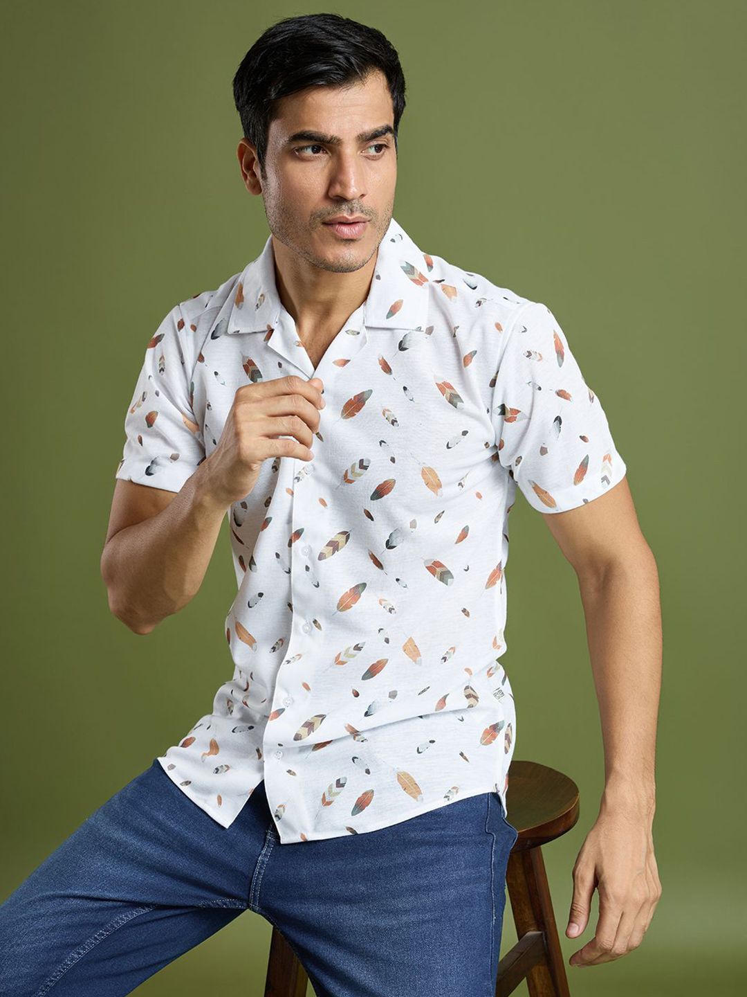 TATER GARMENTS Men Straight Fit Floral Printed Cuban Collar Formal Shirt-image-8