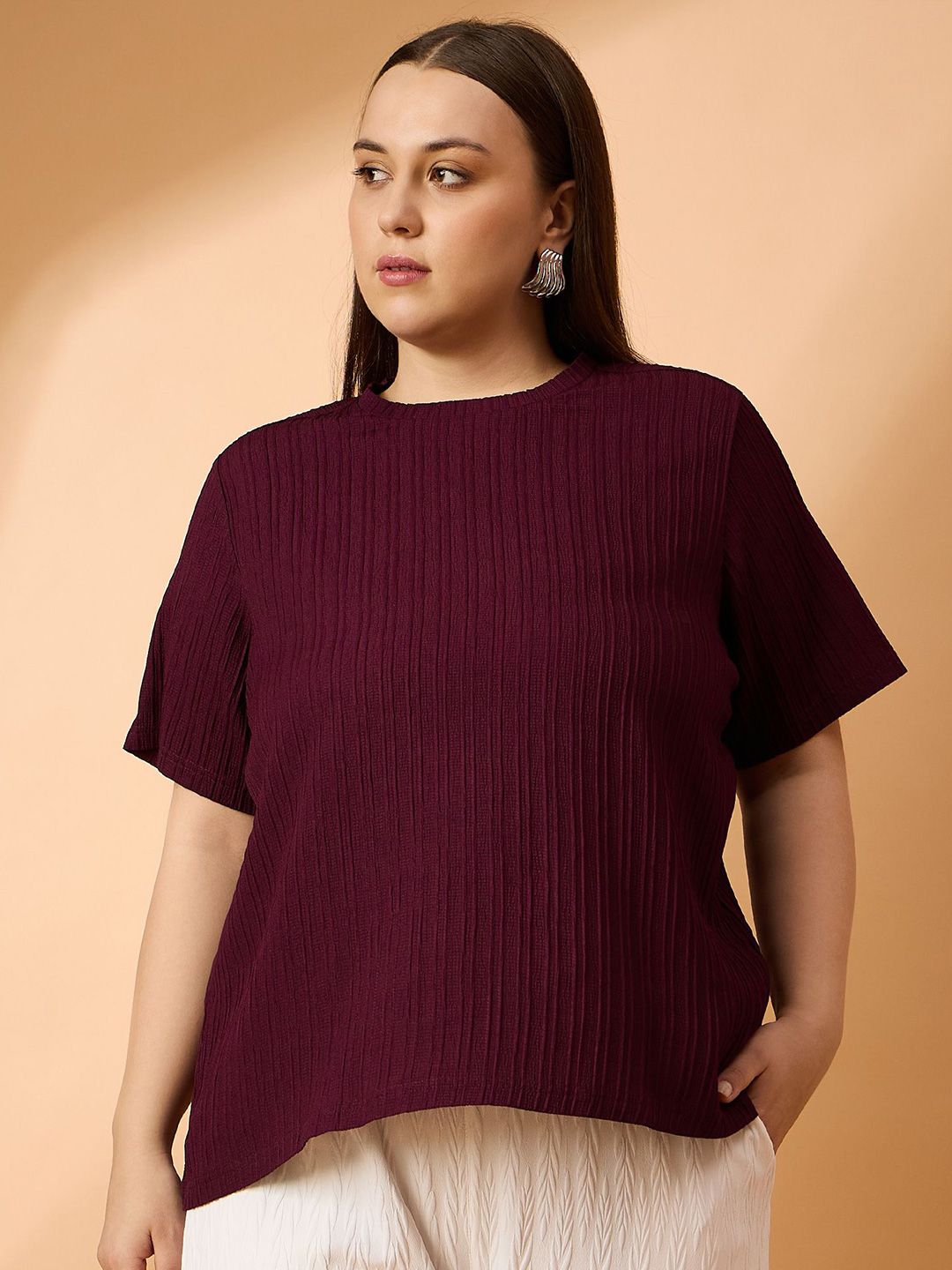 ANJIR Women Self Design Short Sleeves Crepe Top-picture-27