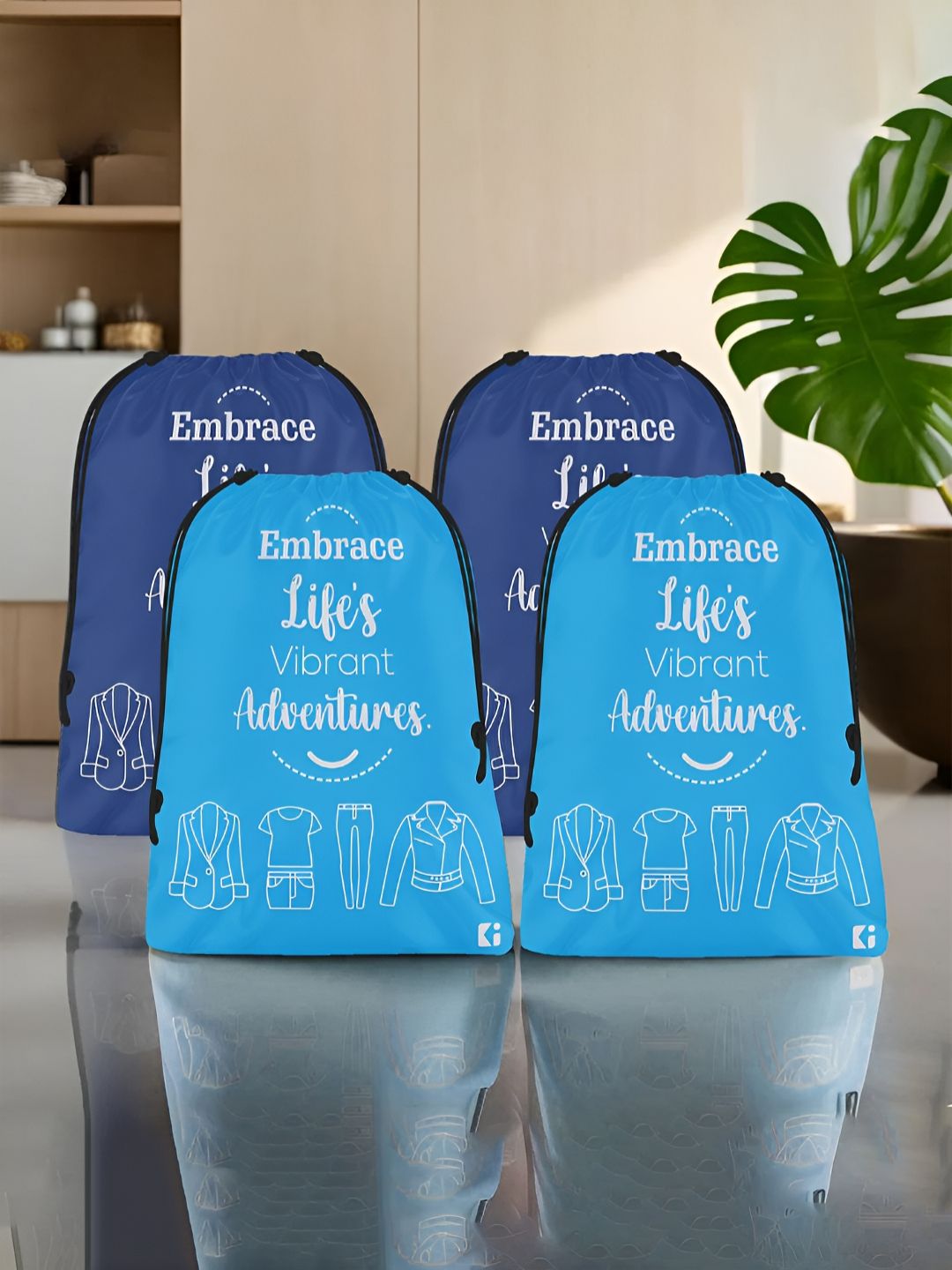 Aura Blue & White 4 Pieces Printed Foldable Laundry Bags-image-28