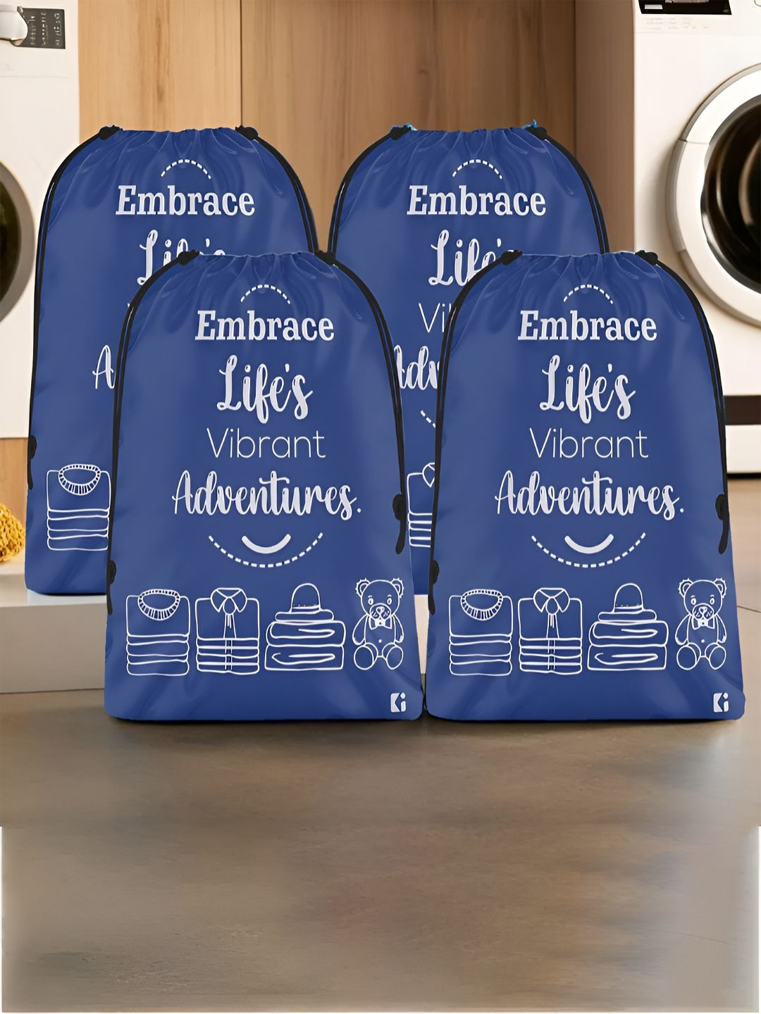 Aura Blue 4 Pieces Printed Foldable Water Resistant Multi-Utility Laundry Bags-picture-23