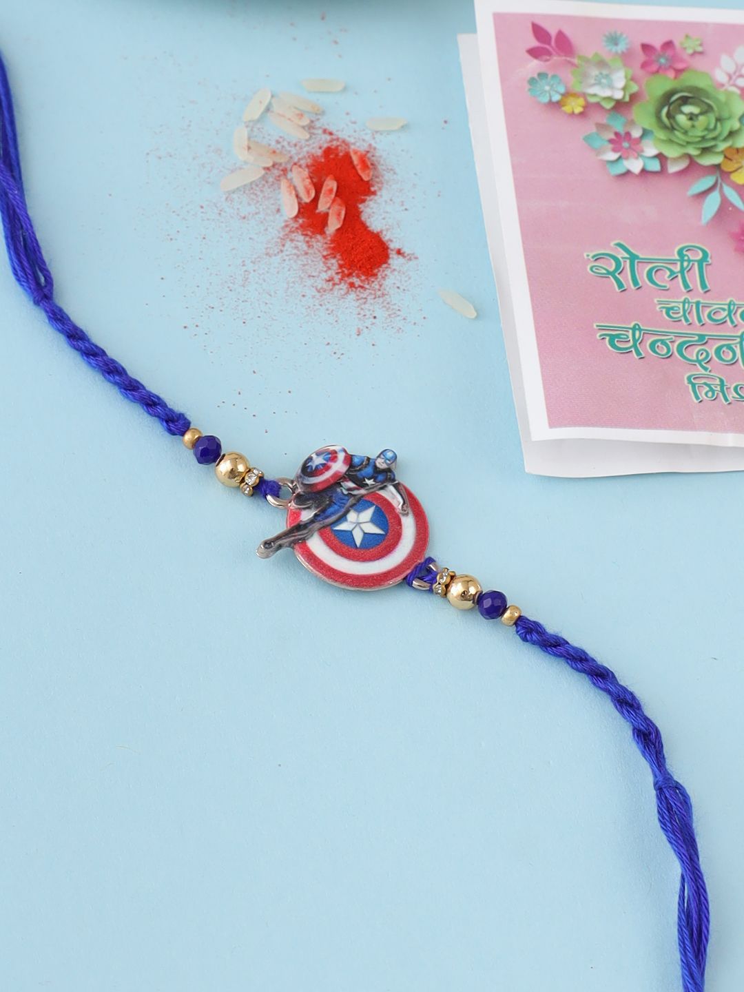 Sangria Kids Artificial Stones Studded & Beaded Superhero Thread Rakhi With Roli Chawal-picture-30