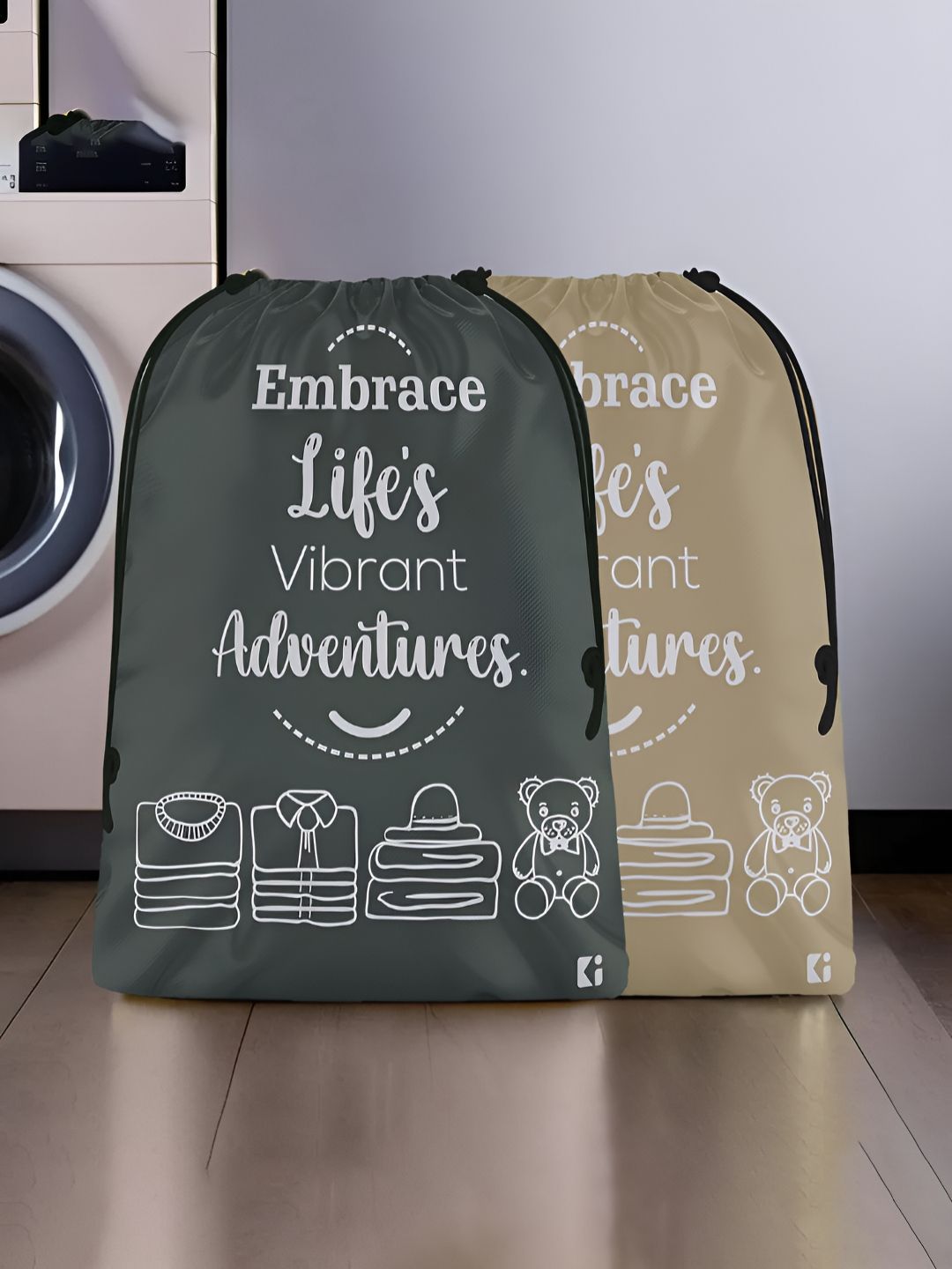Aura Brown & Grey 2 Pieces Printed Foldable Laundry Bags-picture-33