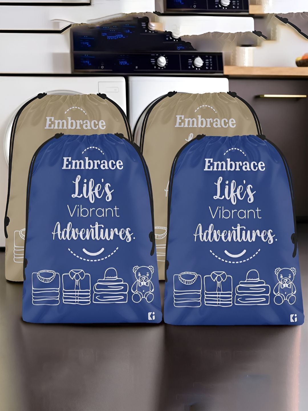 Aura Brown & Blue 4 Pieces Printed Foldable Water Resistant Multi-Utility Laundry Bags-picture-15