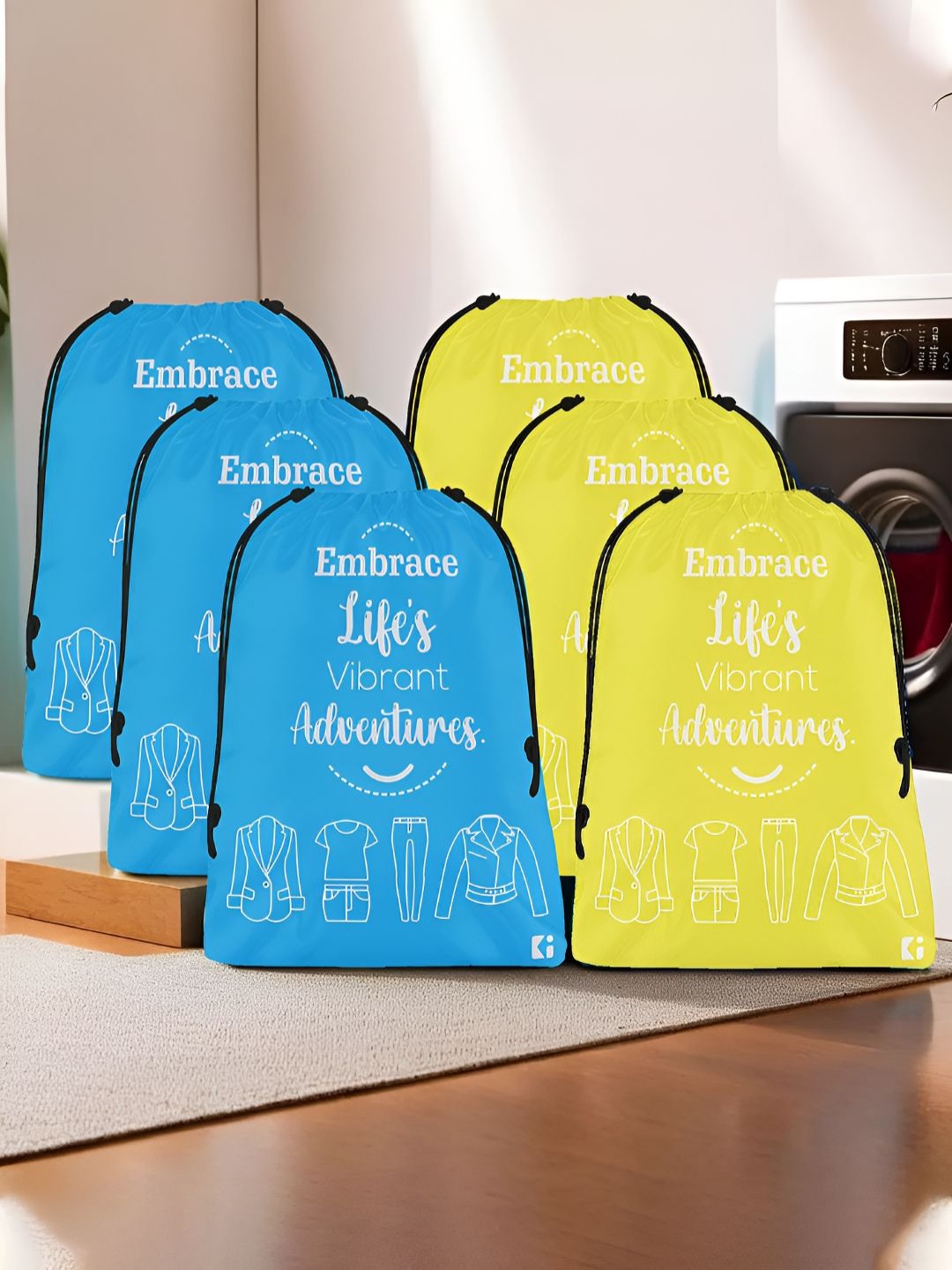 Aura Yellow & Blue 6 Pieces Printed Water Resistant Laundry Bags-picture-23