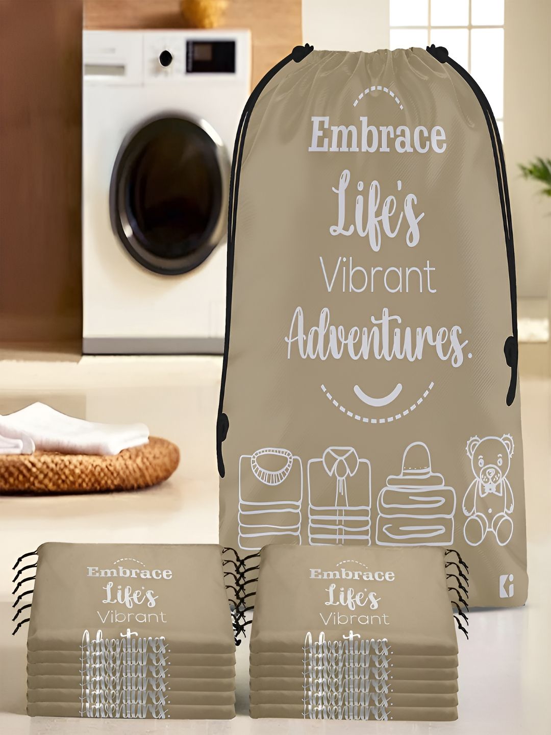 Aura Brown 6 Pieces Printed Foldable Water Resistant Multi-Utility Laundry Bags-picture-20