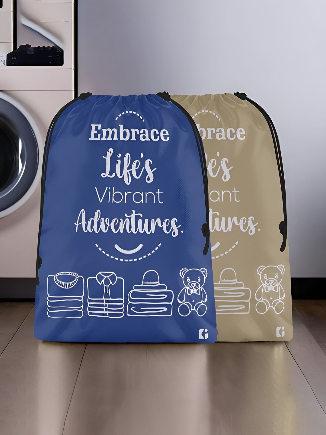 Aura Brown & Blue 2 Pieces Printed Foldable Water Resistant Multi-Utility Laundry Bags-image-31