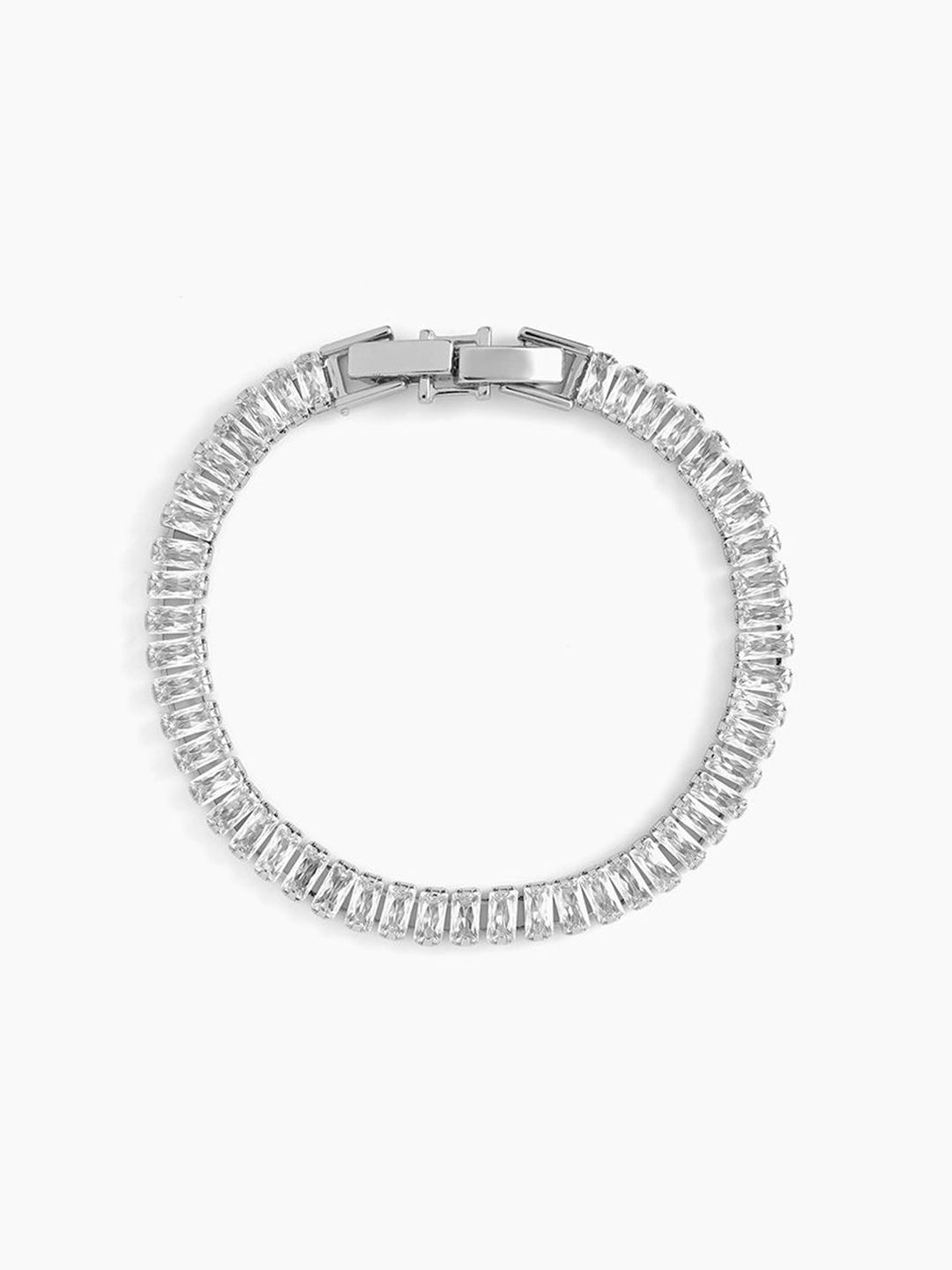 SWASHAA Men Silver-Plated Cubic Zirconia Wraparound Bracelet