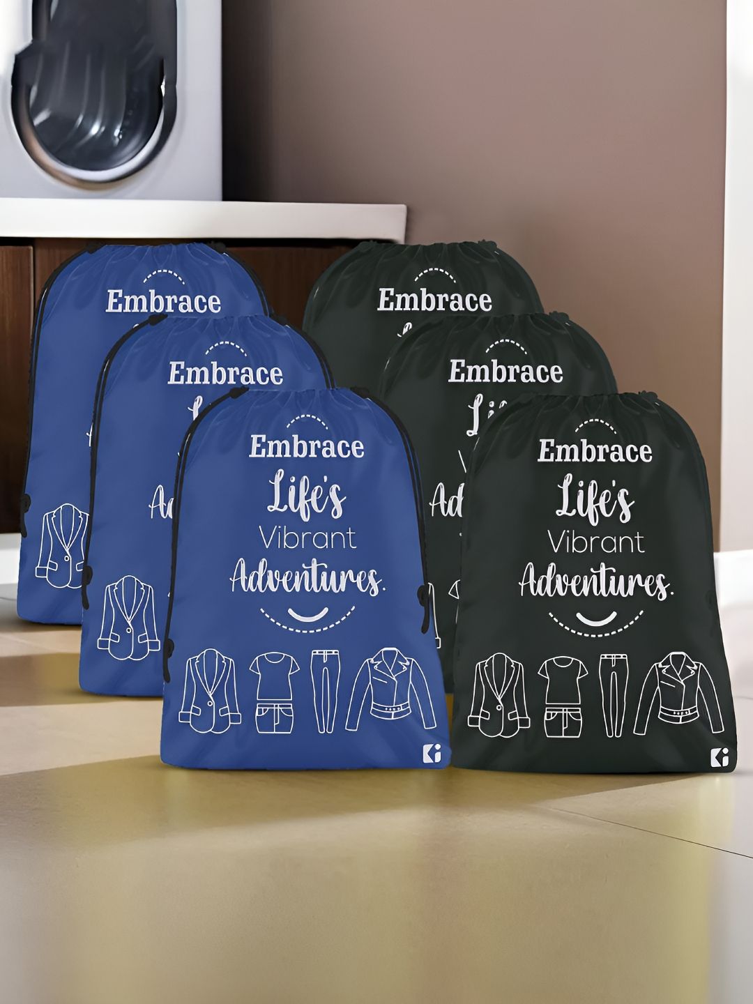 Aura Blue & Black 6 Pieces Printed Foldable Water Resistant Multi-Utility Laundry Bags-picture-18