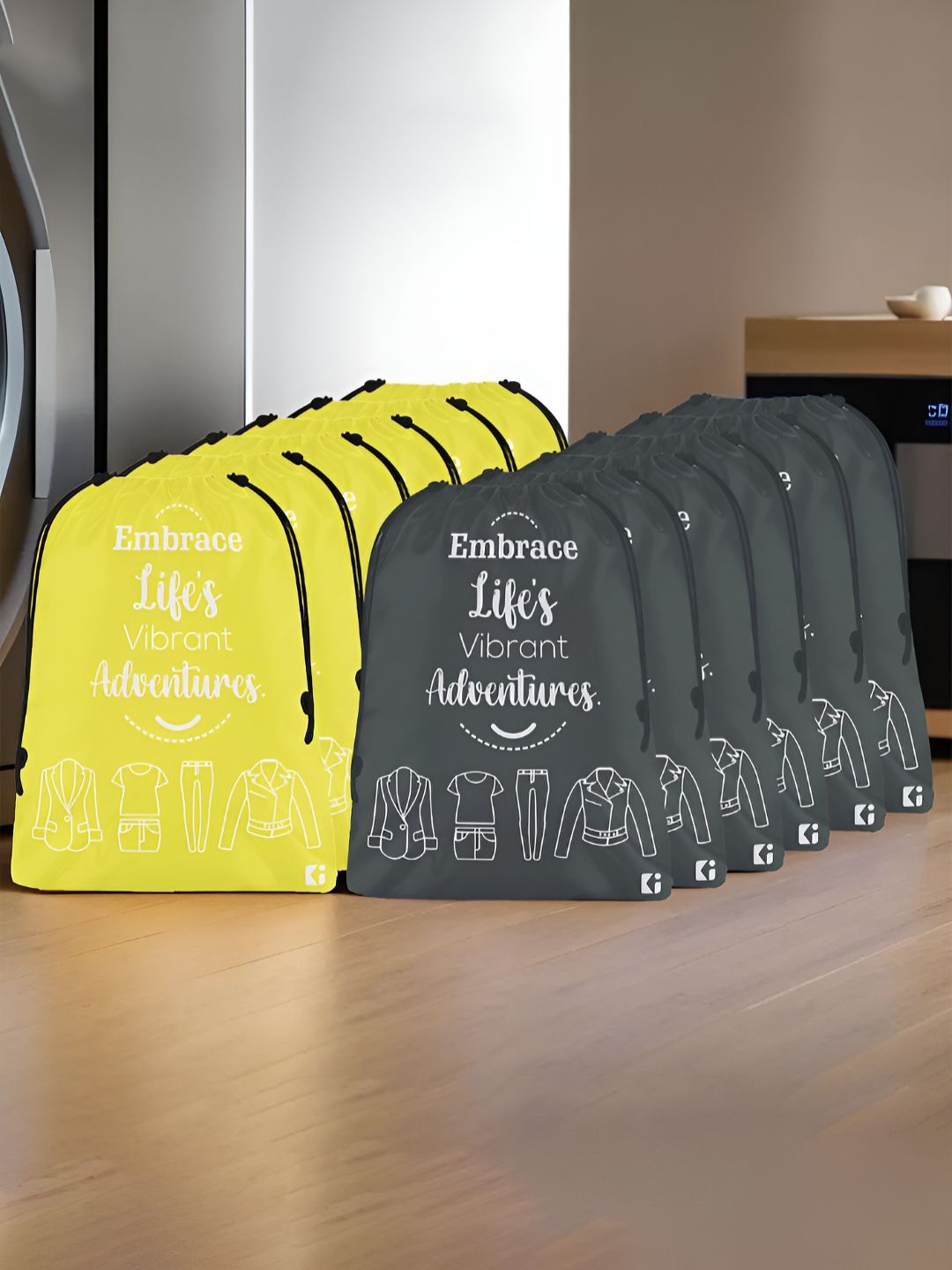 Aura Yellow & Grey 12 Pieces Printed Foldable Water Resistant Multi-Utility Laundry Bags-picture-36