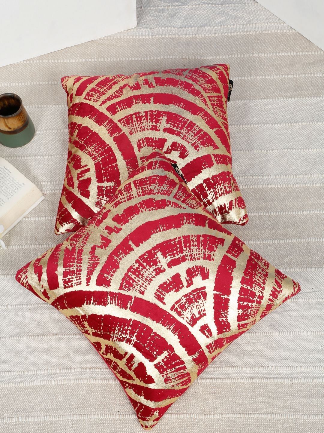 HOSTA HOMES Maroon 2 Pcs Anti-Odour Abstract Printed Velvet Square Cushion Covers-picture-31