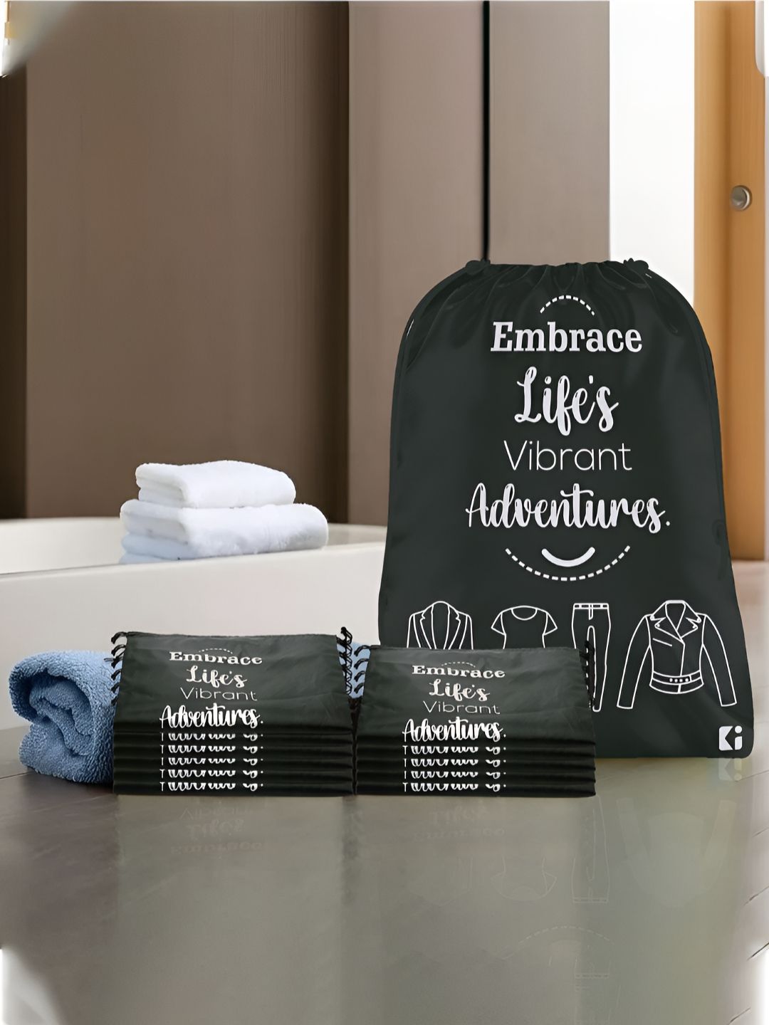 Aura Black & White 12 Pieces Printed Foldable Water Resistant Multi-Utility Laundry Bags-picture-27