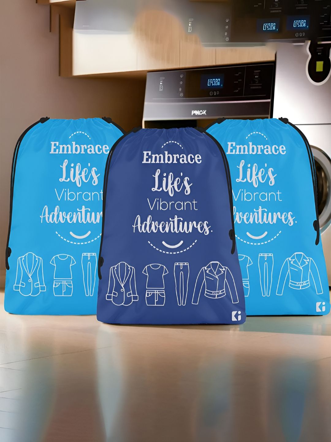 Aura Blue 3 Pieces Printed Foldable Water Resistant Multi-Utility Laundry Bags-image-38