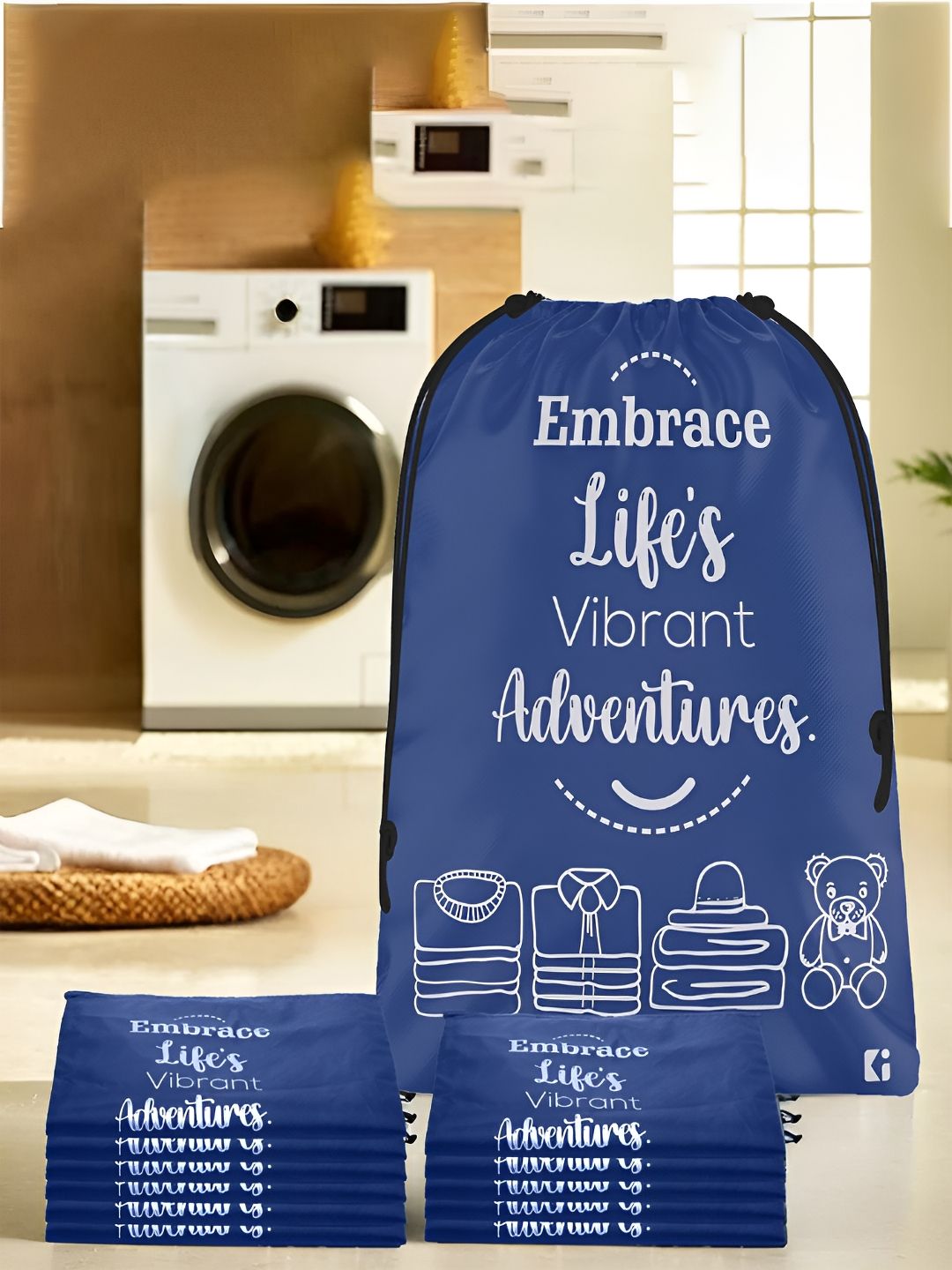 Aura Blue & White 12 Pieces Printed Foldable Laundry Bags-image-27
