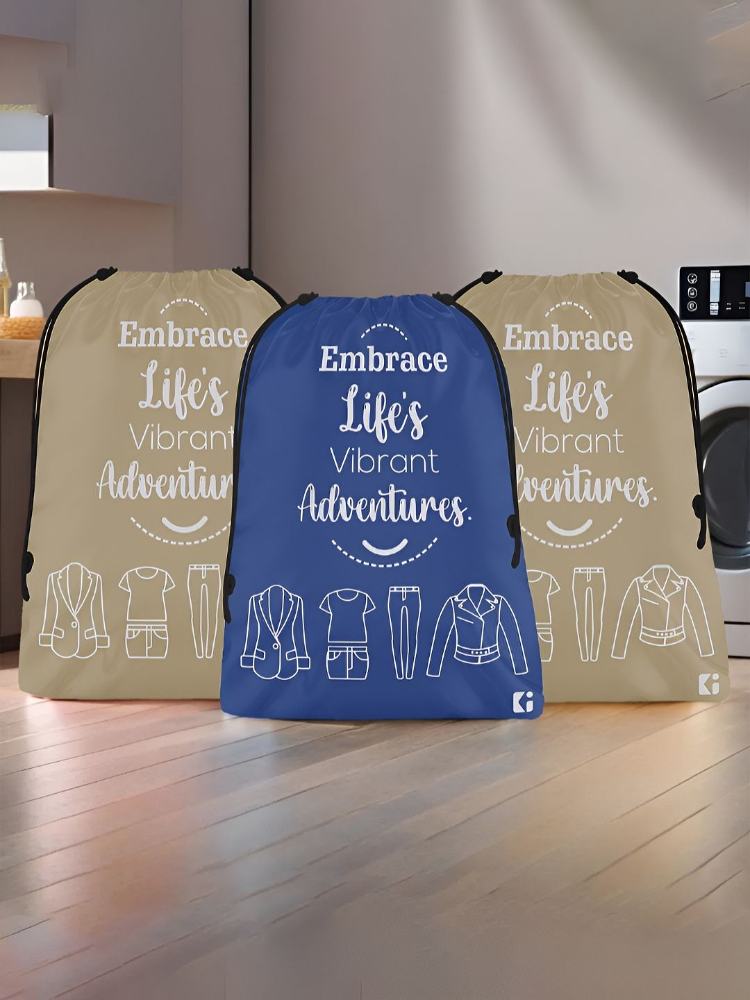 Aura Brown & Blue 3 Pieces Printed Foldable Laundry Bags-image-30
