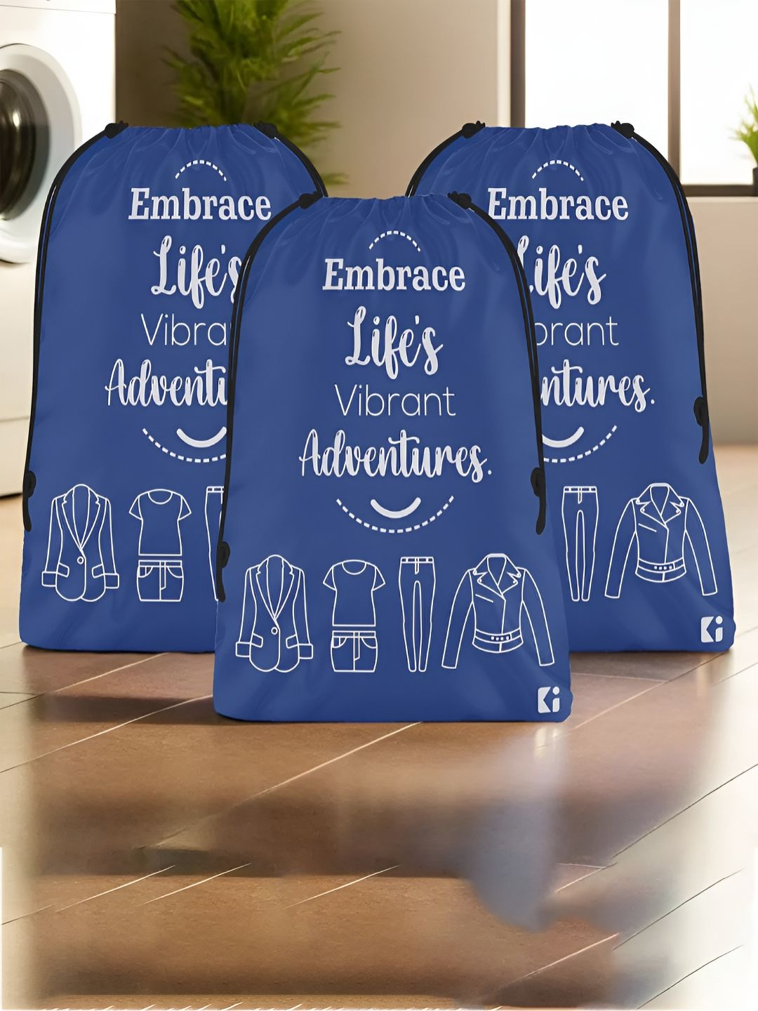 Aura Blue 3 Pieces Printed Foldable Water Resistant Multi-Utility Laundry Bags-image-37