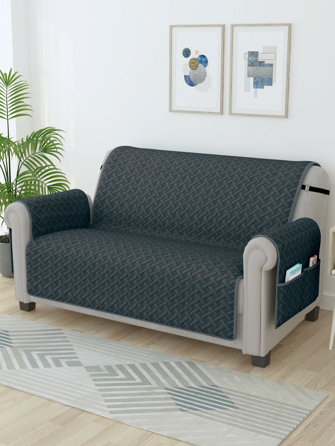 Story@home Grey Self Design Microfiber 2 Seater Sofa Cover With Arms-picture-32