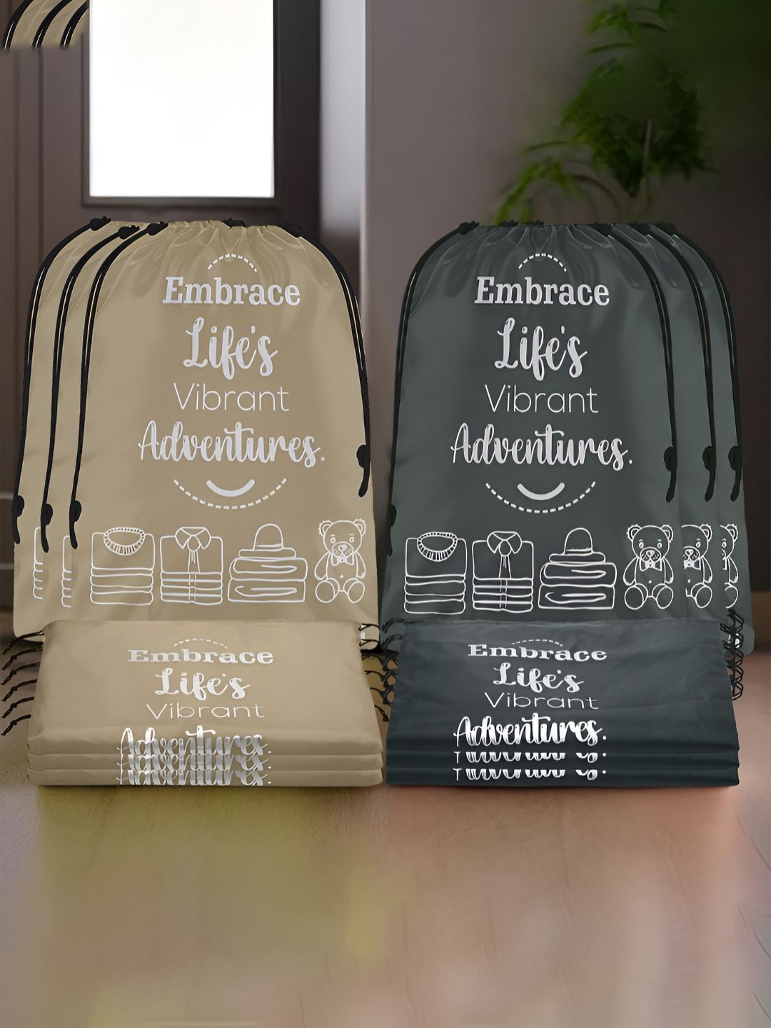 Aura Brown & Grey 6 Pieces Printed Foldable Water Resistant Multi-Utility Laundry Bags-picture-32