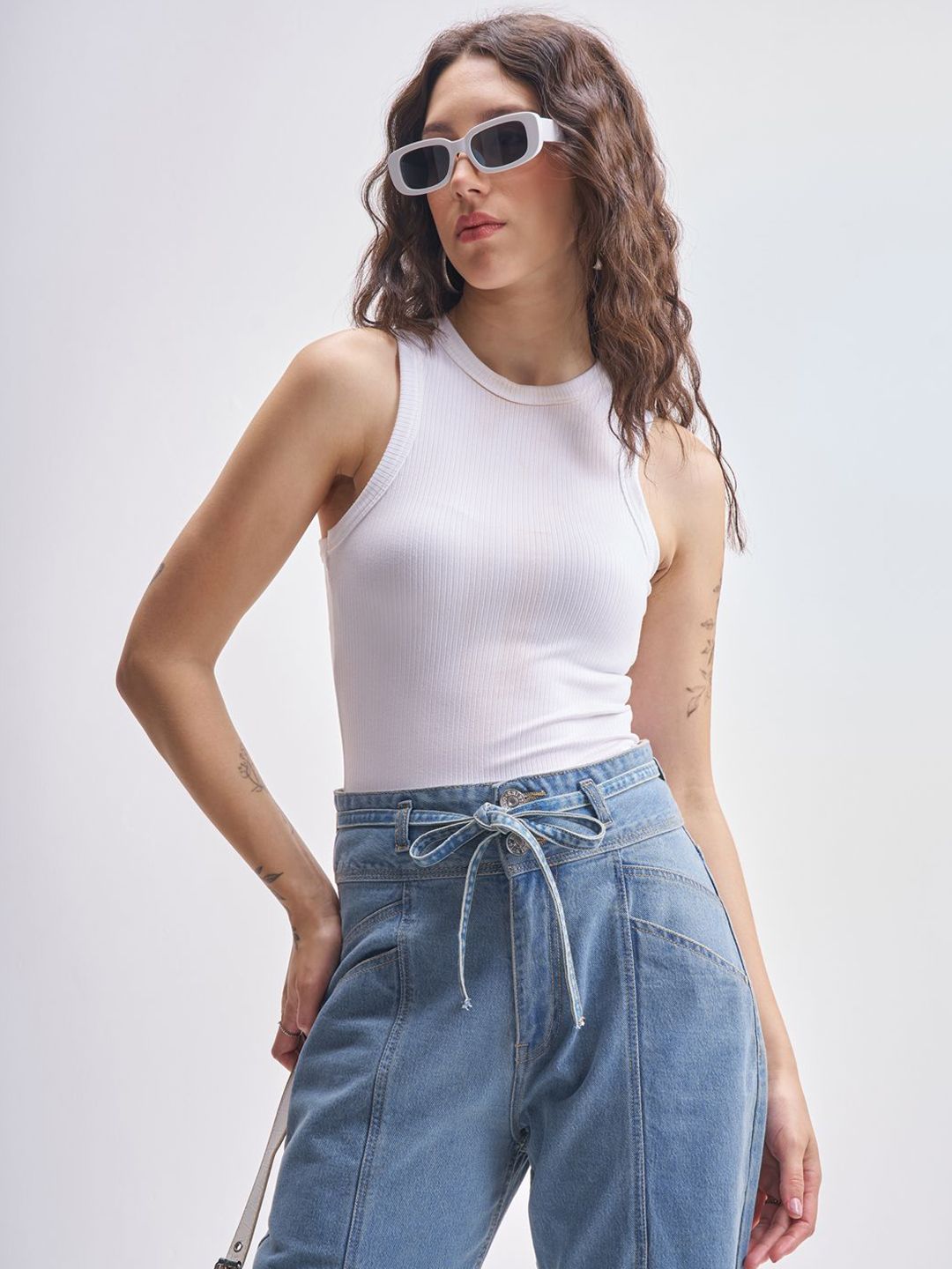ESPYR By Tokyo Talkies Ribbed Round Neck Bodysuit