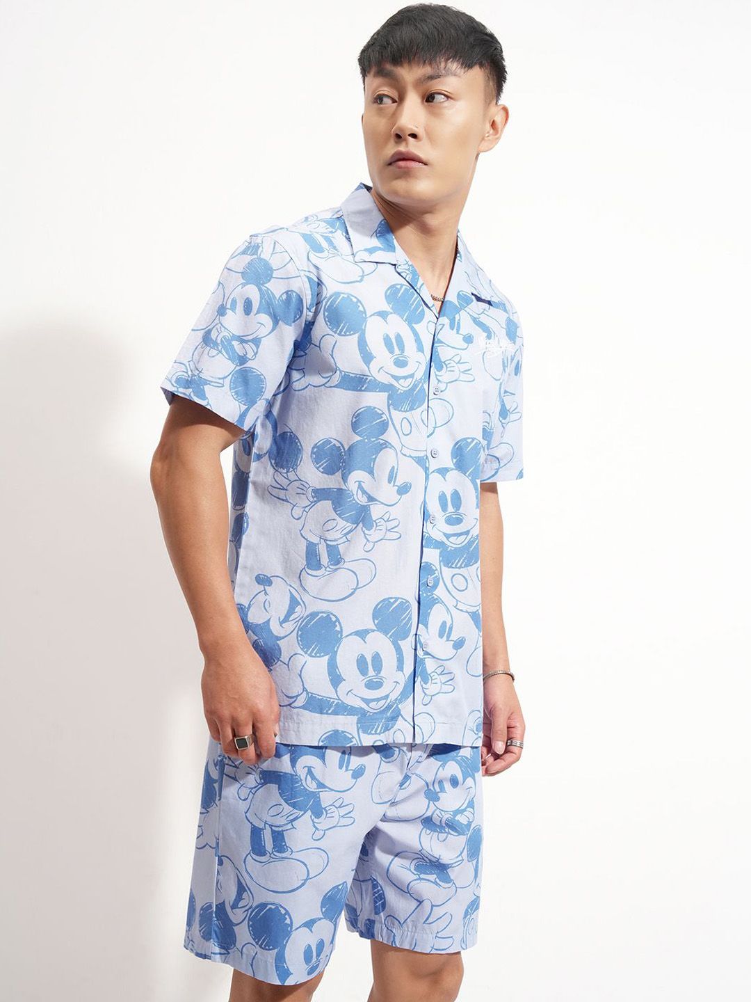 HIGHLANDER Men Disney Mickey Printed Pure Cotton Relaxed-Fit Night Suit-picture-35