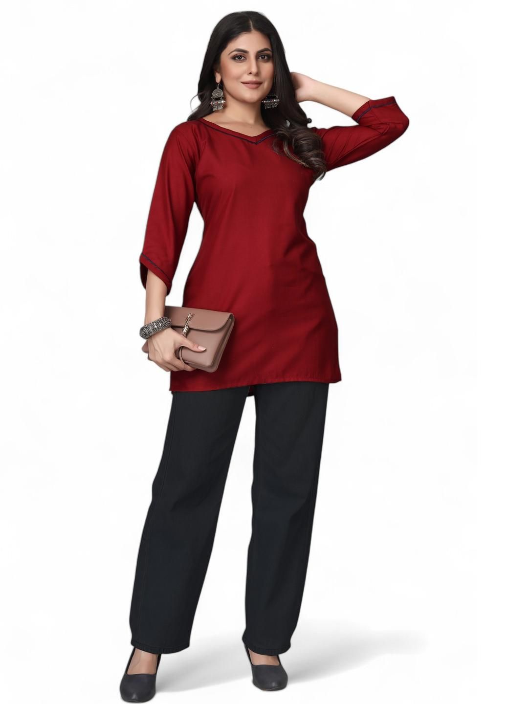 Fabtown Solid V-Neck Khadi Tunic-picture-34