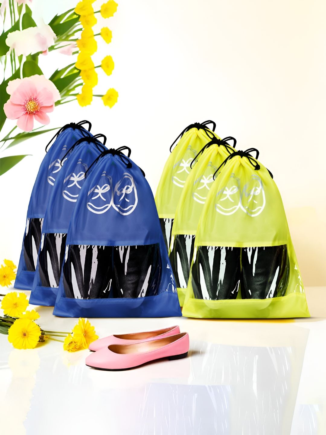 Aura Yellow & Blue 6 Pieces Printed Reusable Shoes Organisers-picture-31