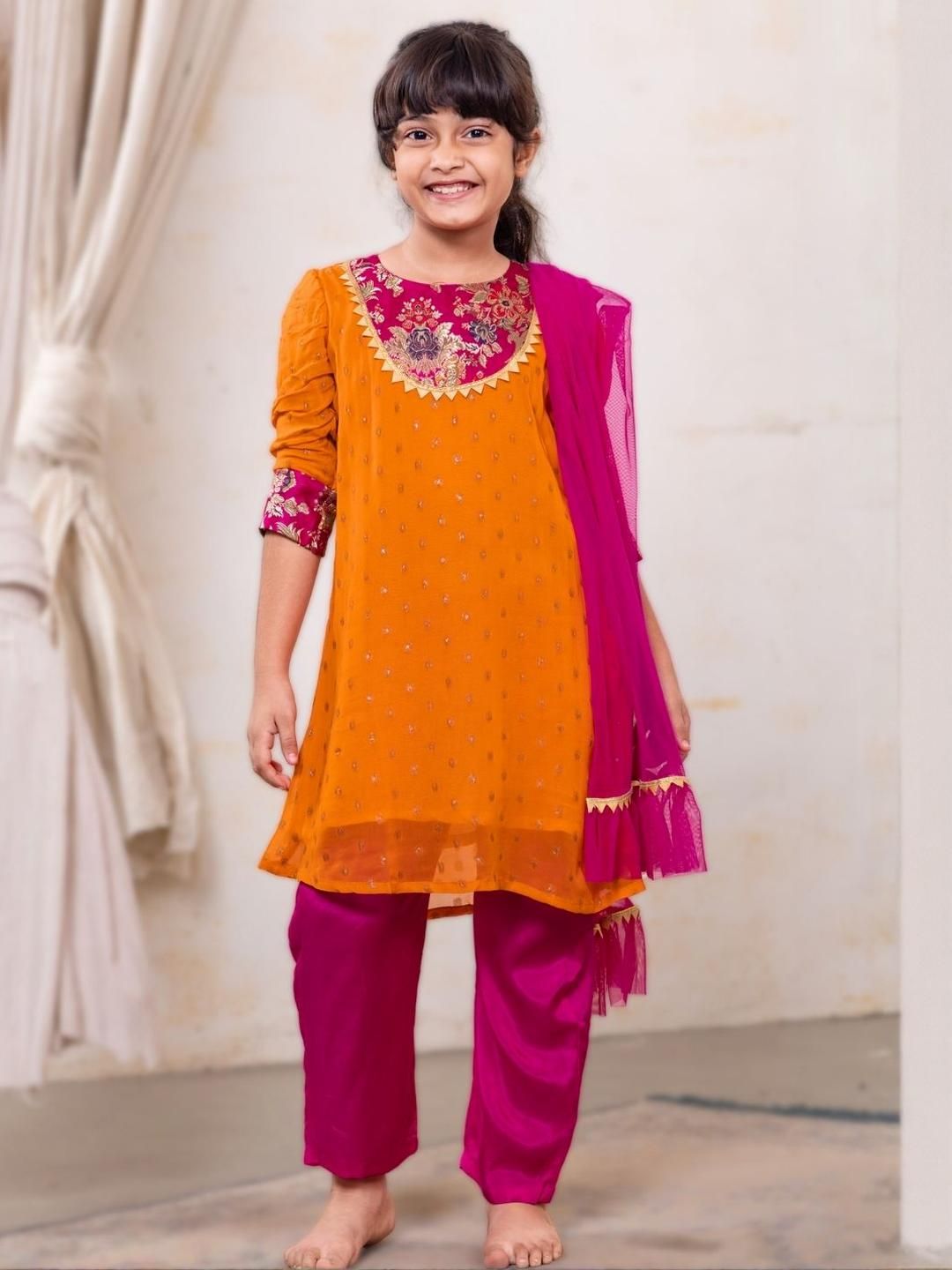 Tura Turi Girls Orange Georgette Kurta Sets-picture-48