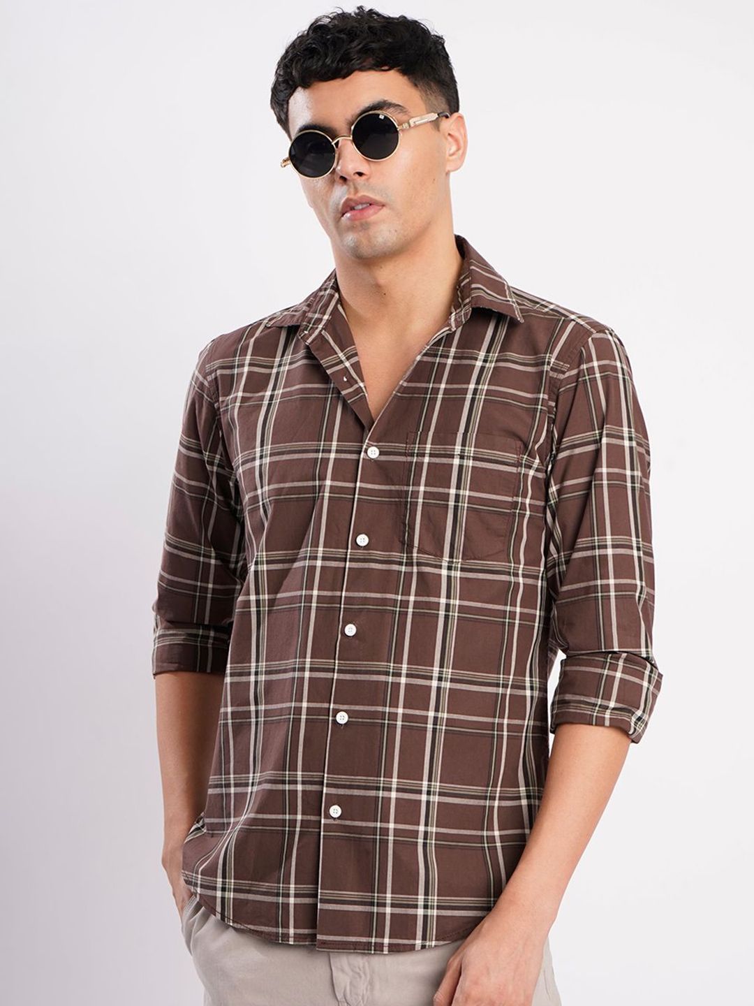 Bene Kleed Slim Fit Tartan Checks Checked Slim Collar Pure Cotton Casual Shirt-picture-14