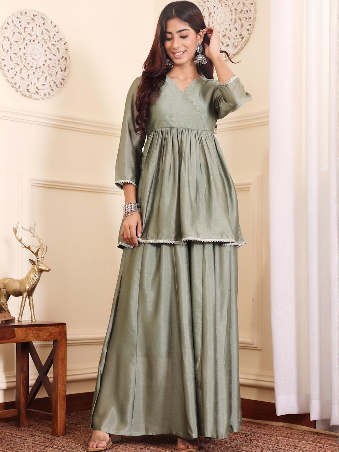 KSUT Women Green Pure Silk Kurta Sets