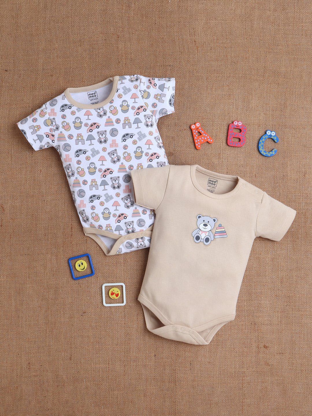 MeeMee Infants Pack Of 2 Printed Cotton Bodysuits-picture-31