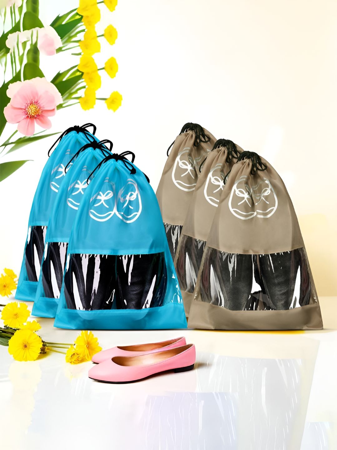 Aura Blue & Brown 6 Pieces Reusable Shoes Organisers-picture-39