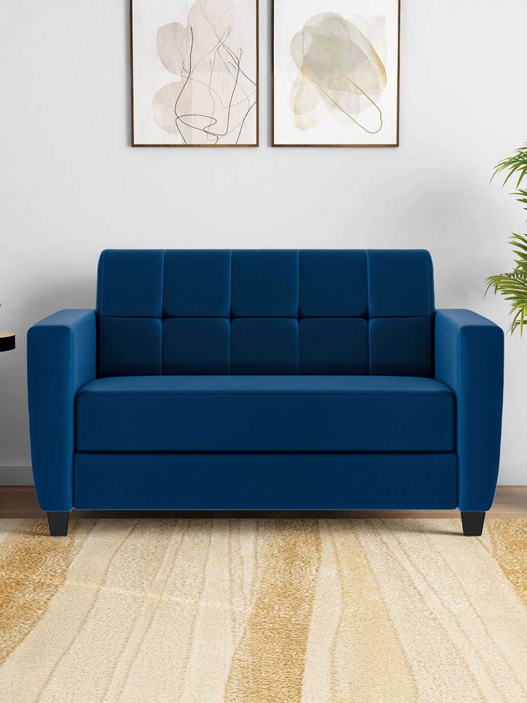 ARRA Blue Remo Tufted Back Fabric 2 Seater Sofa