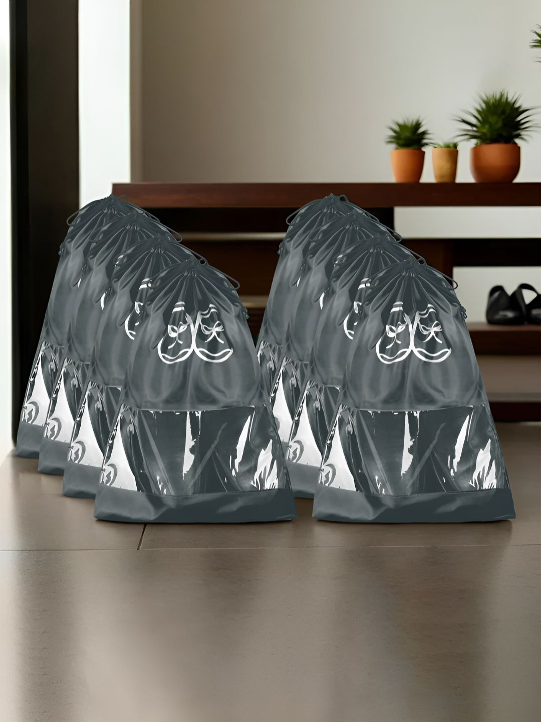 Aura Grey & Transparent 8 Pieces Printed Reusable Shoes Organisers-picture-12