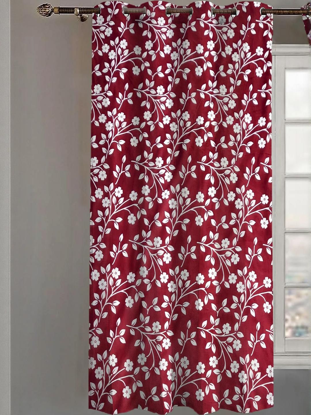 Lunar Days Maroon & White Floral Printed Window Curtain-image-49