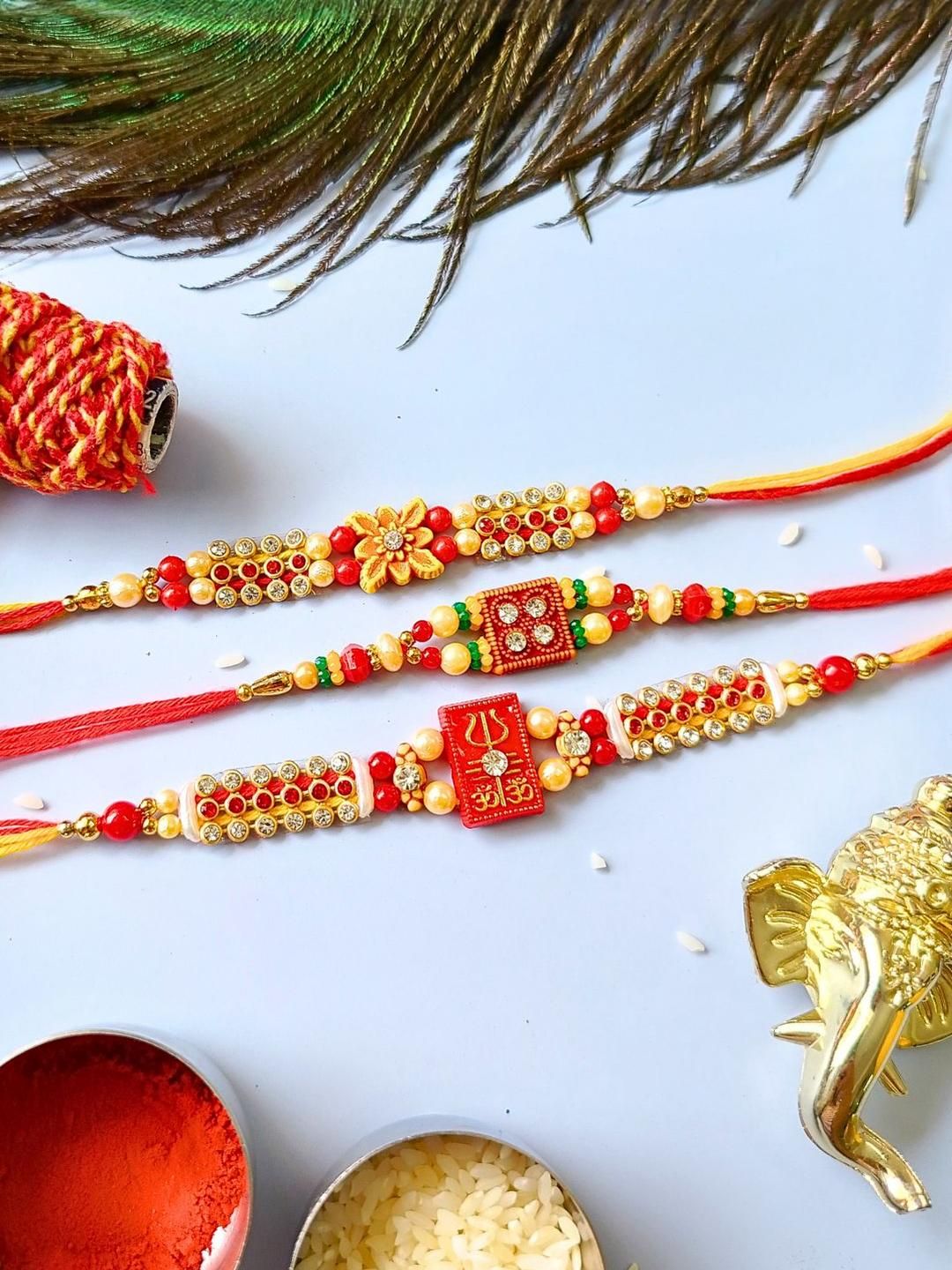 sangria 3Pcs Rakhi for Brother Set Of 3 Traditional Dori Handmade Rakhi Combo for Brother-picture-16