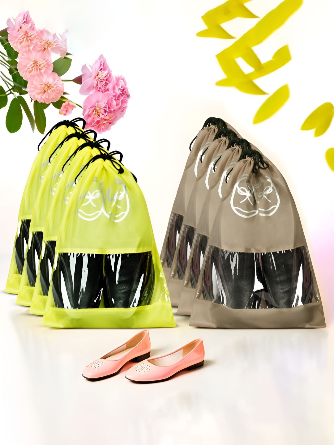 Aura Yellow & Brown 8 Pieces Reusable Shoes Organisers-picture-17