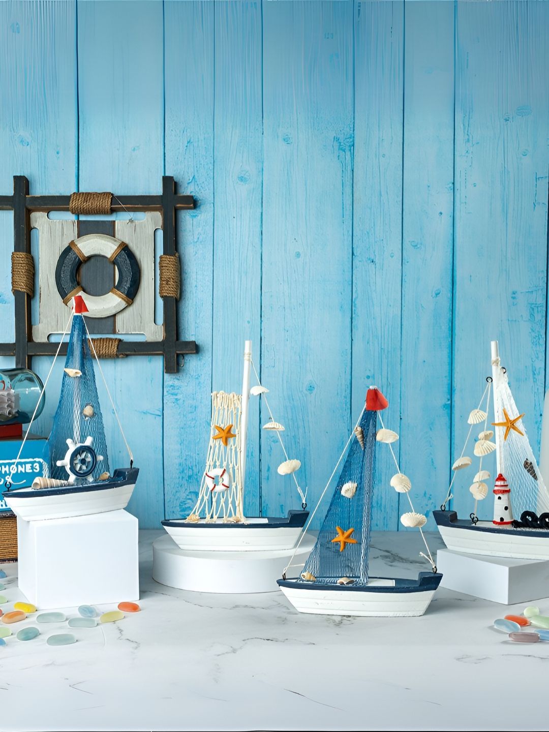 eazy wagon Blue & White Wooden Sailboat Showpiece-picture-18