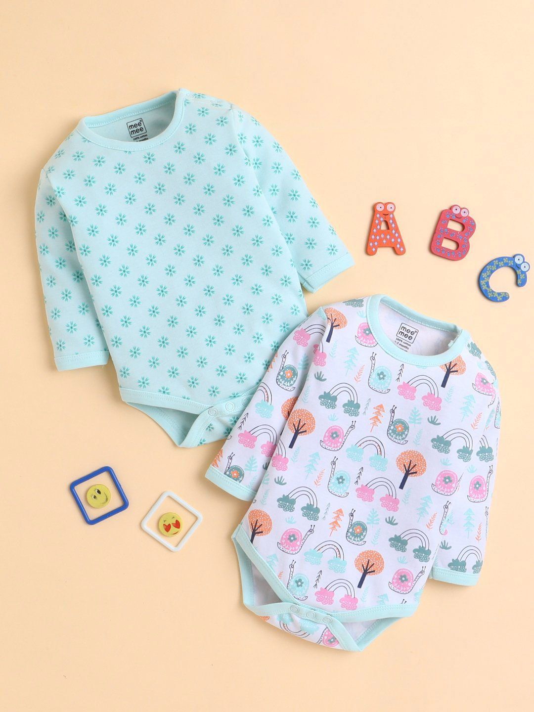 MeeMee Infants Pack Of 2 Printed Round Neck Bodysuits-picture-36