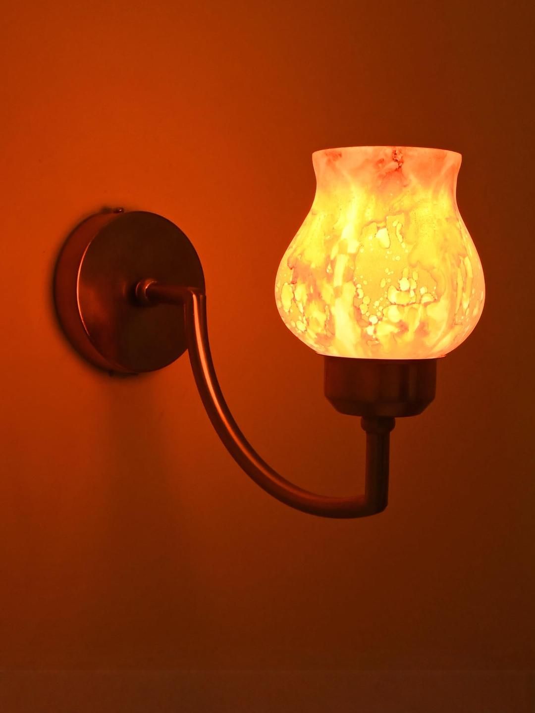 SOMIL Orange & Gold-Toned Printed Glass Cylinder Shaped Wall Lamp-picture-29