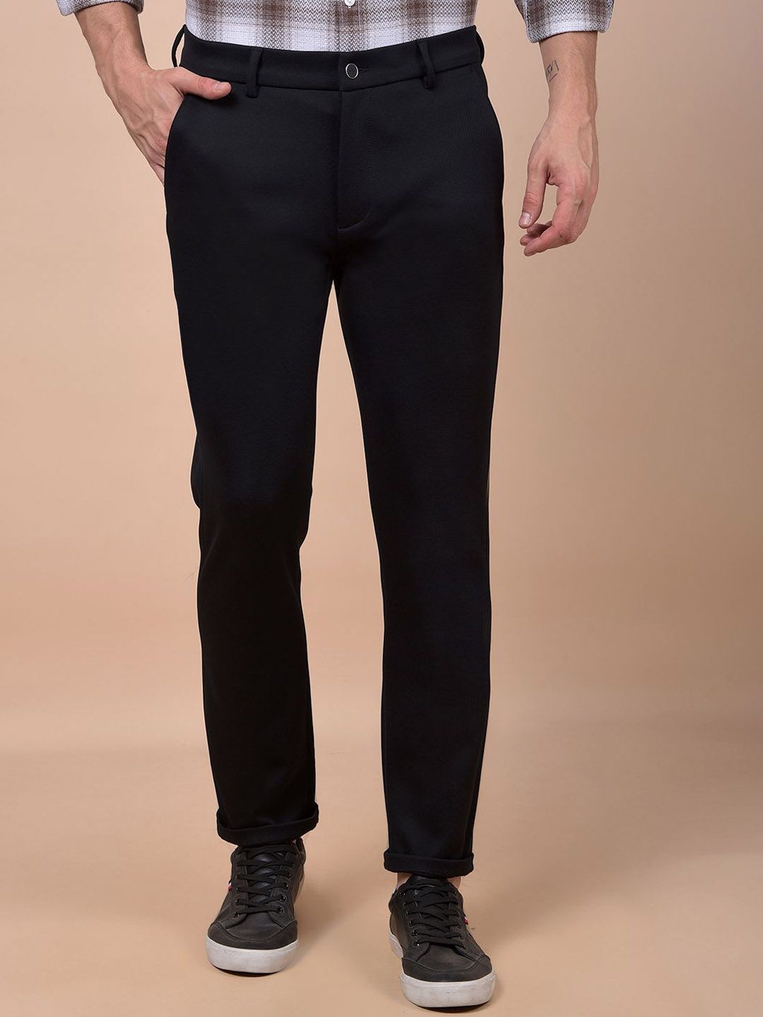 Crimsoune Club Men Solid Slim Fit Mid-Rise Flat-Front Chinos Trousers-picture-24