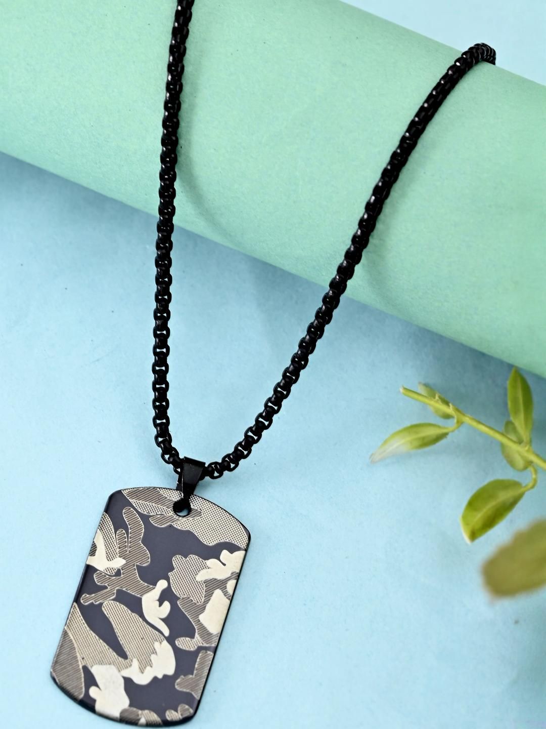 The Roadster Lifestyle Co. Men Stainless Steel Silver-Plated Camouflage Pendant With Chain-image-31