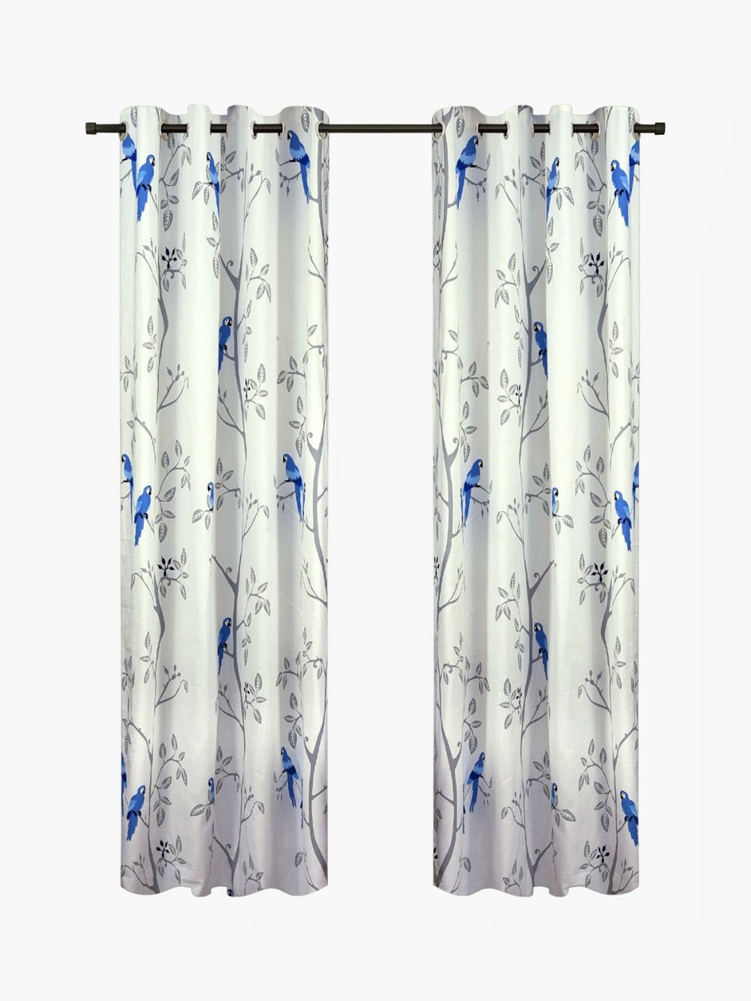 Aura Navy Blue & Grey 2 Pieces Floral Room Darkening Cotton Long Door Curtains-image-33