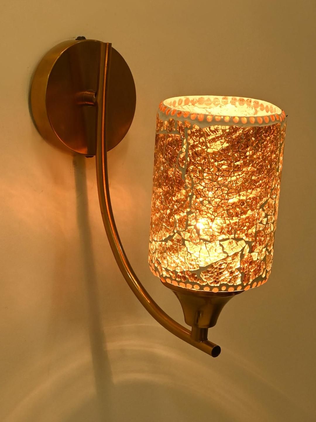 SOMIL Gold-Toned & White Printed Glass Cylinder Shaped Wall Lamp-picture-15