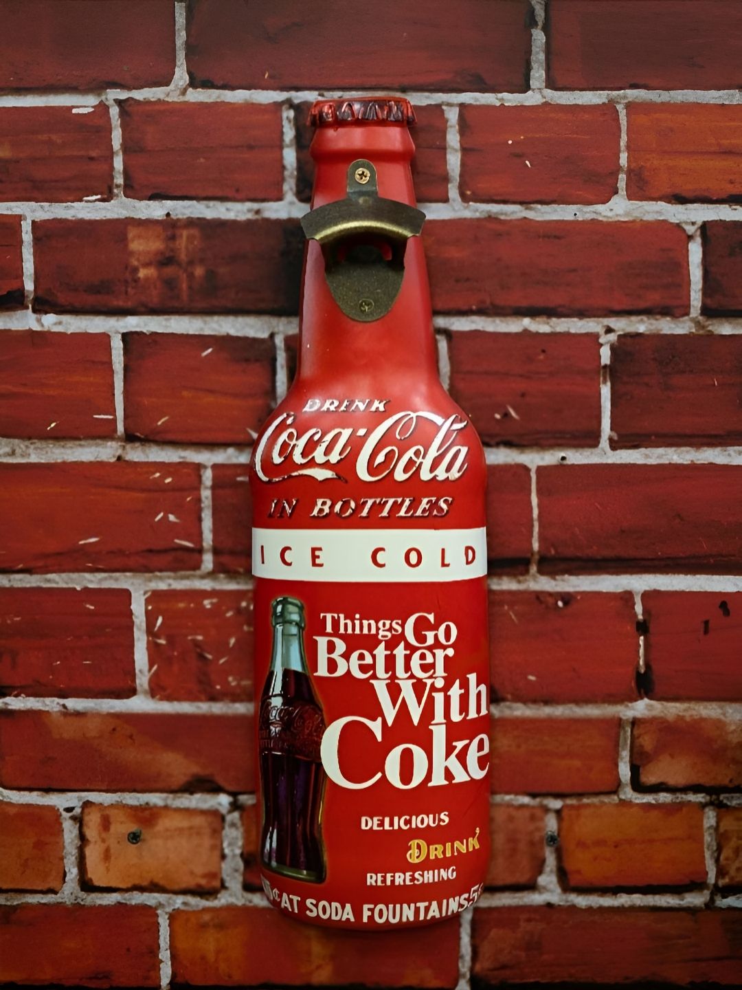eazy wagon White & Red Metal Ice Cold Coca Cola Bottle Opener Decor-image-1