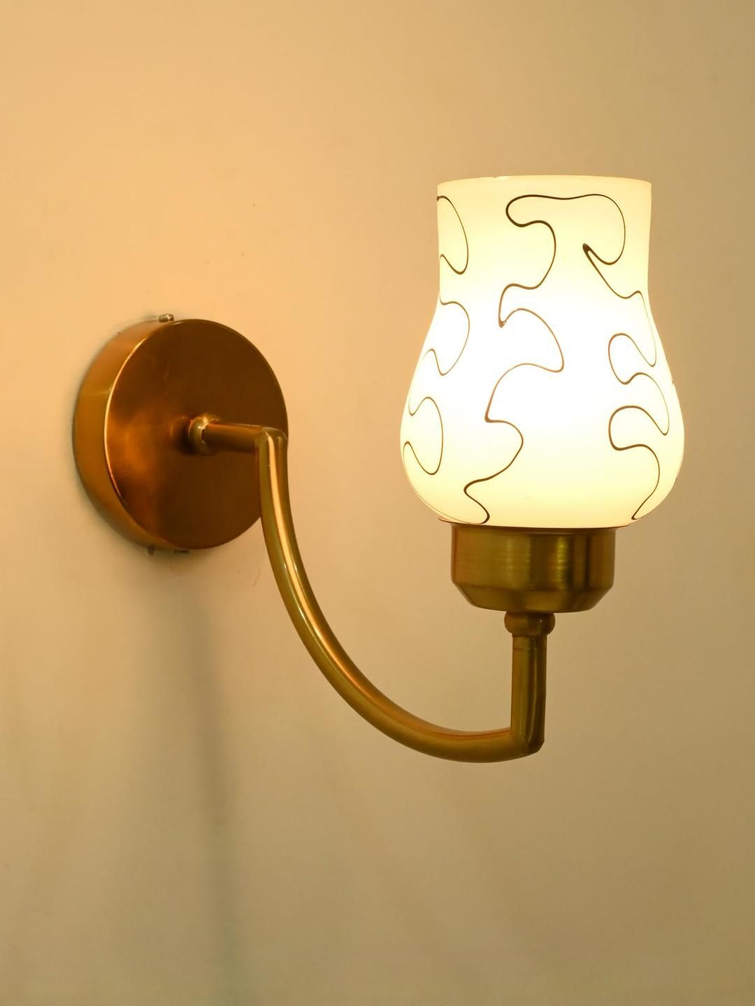 SOMIL White & Gold-Toned Printed Glass Cylinder Shaped Wall Lamp-picture-35