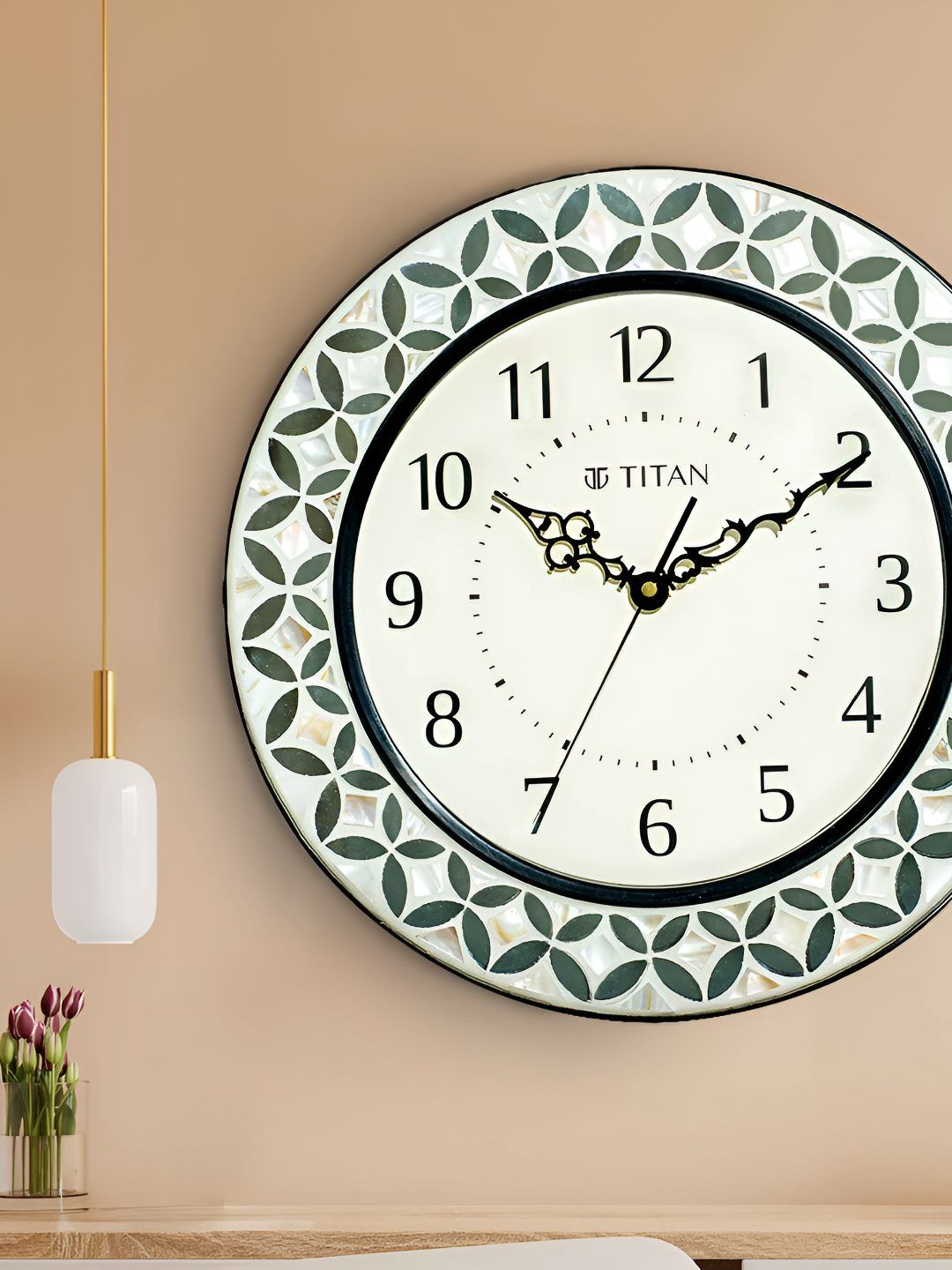 Titan White & Green Printed Silent Analogue Modern Wall Clock-image-21