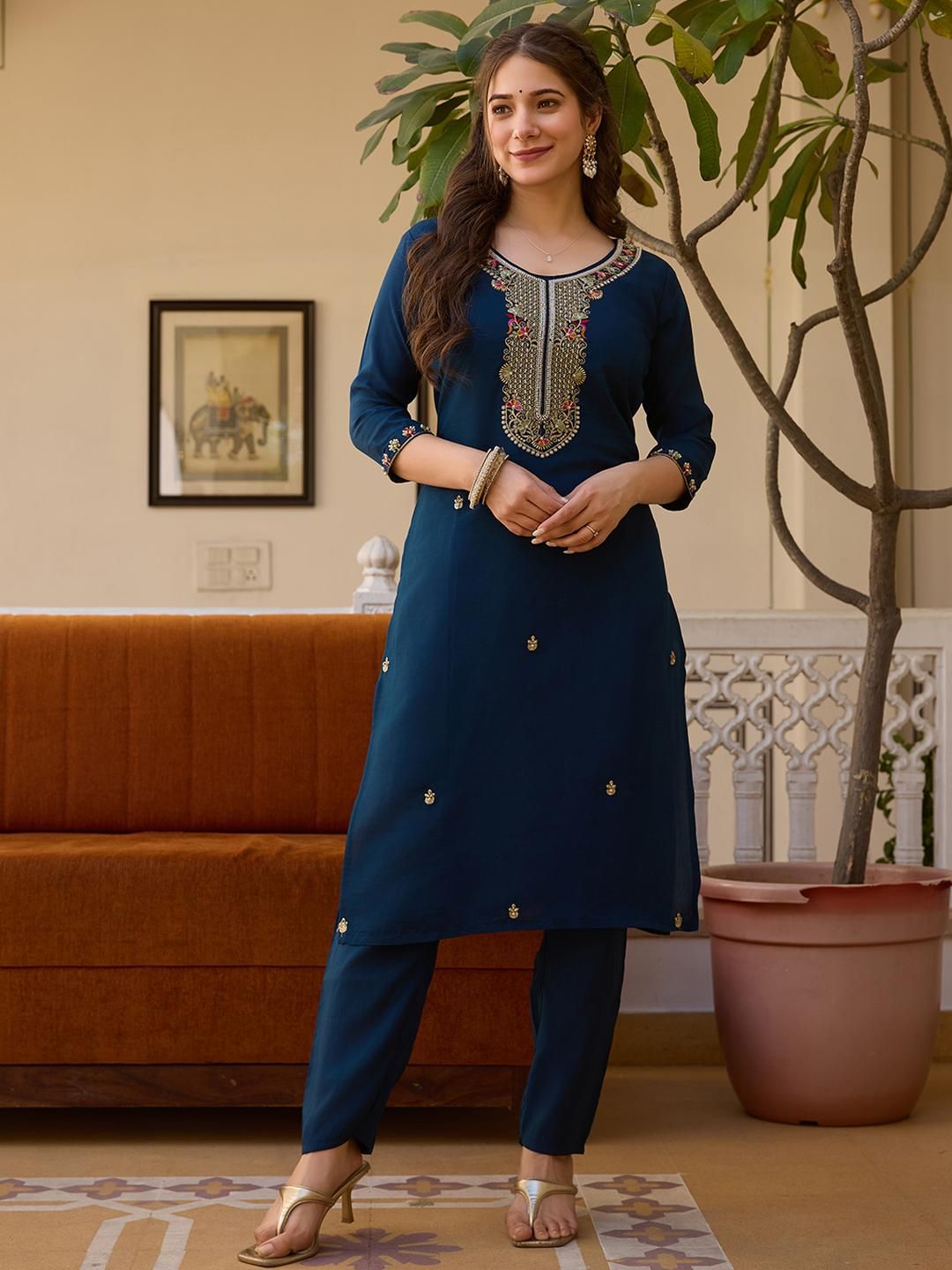 CaniBani Women Chanderi Silk Kurta Set