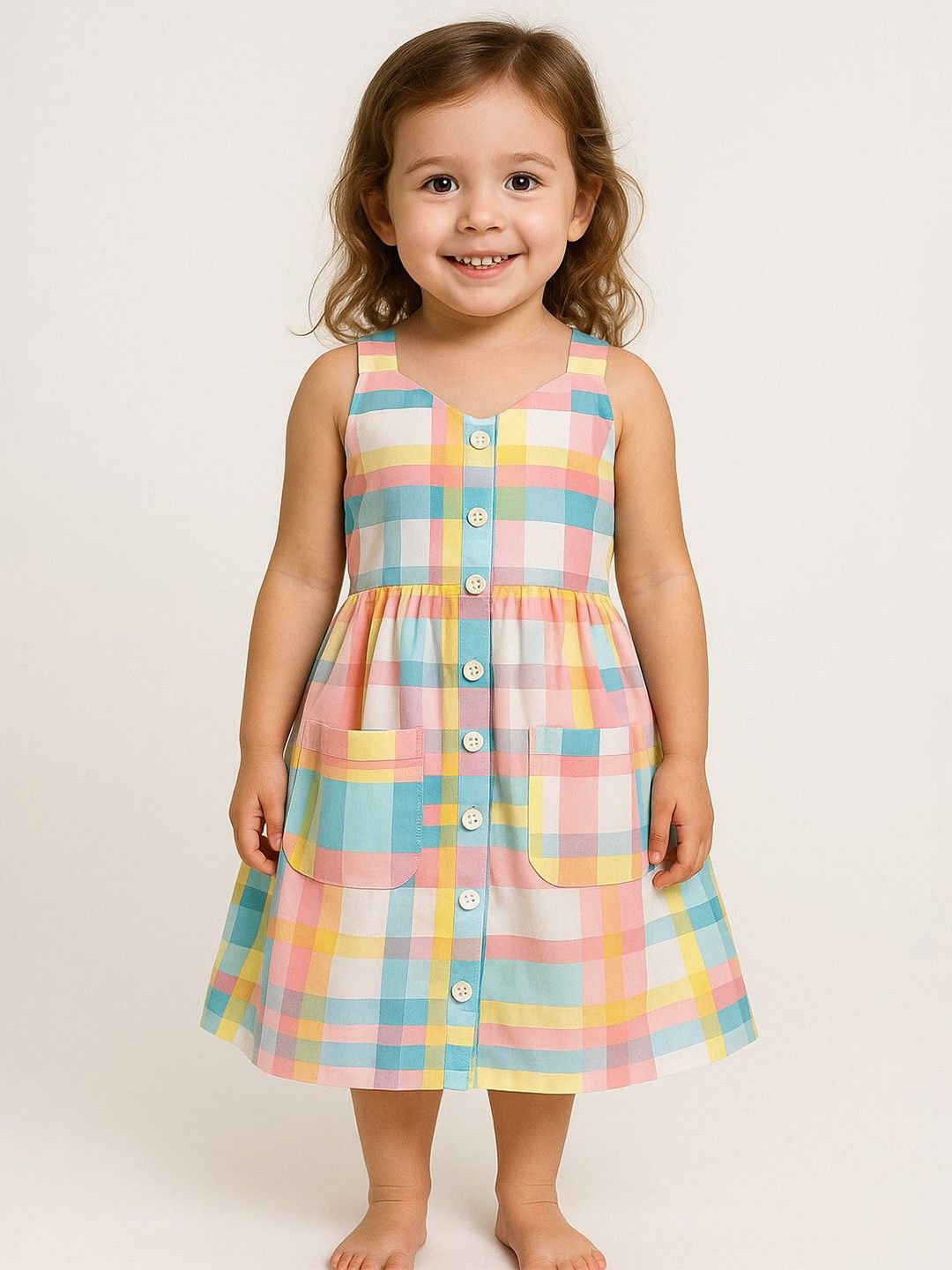 BAESD Girls Checked Organic Cotton Fit & Flare Dress-picture-14