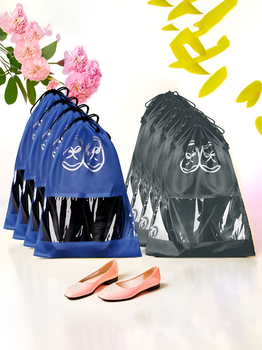 Aura Blue & Black 8 Pieces Printed Water Resistant Shoes Organisers-picture-29