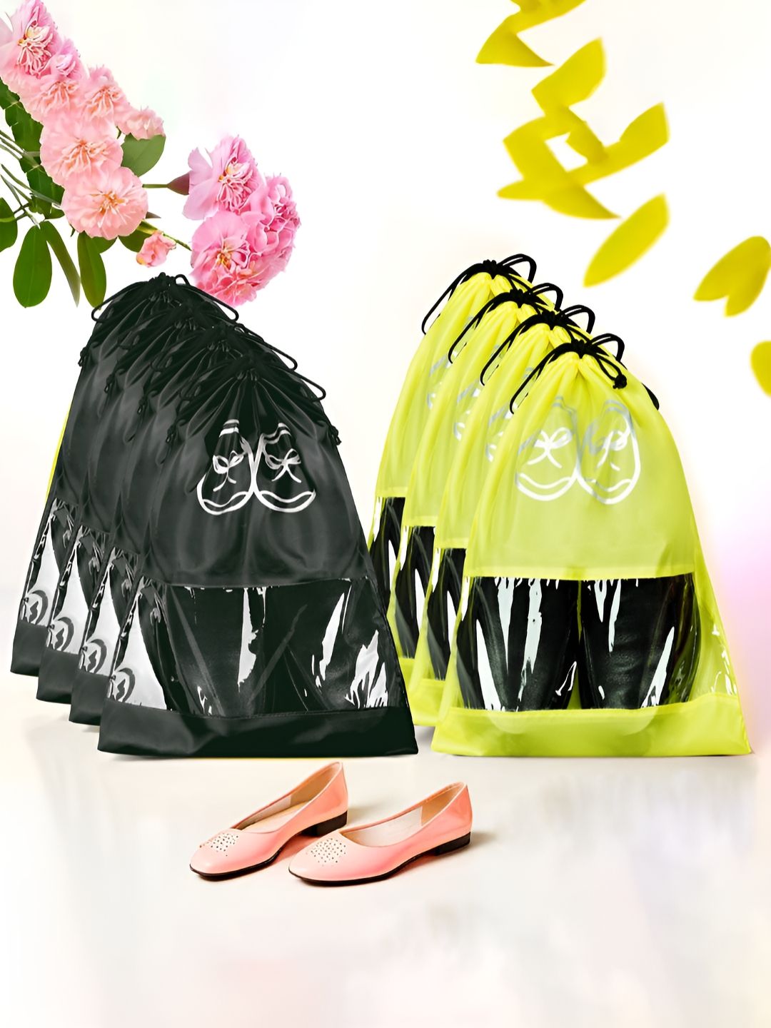 Aura Yellow & Black Pack Of 8 Printed Water Resistant Shoes Organisers-picture-41